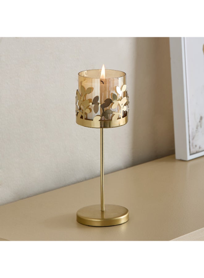 Home Box Metal Leaf Candleholder in Gold - 7.5x7.5x21 cm - Image 5